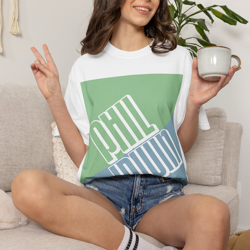 Diagonal Block Graphic T-Shirt — Retro Green & Blue Streetwear