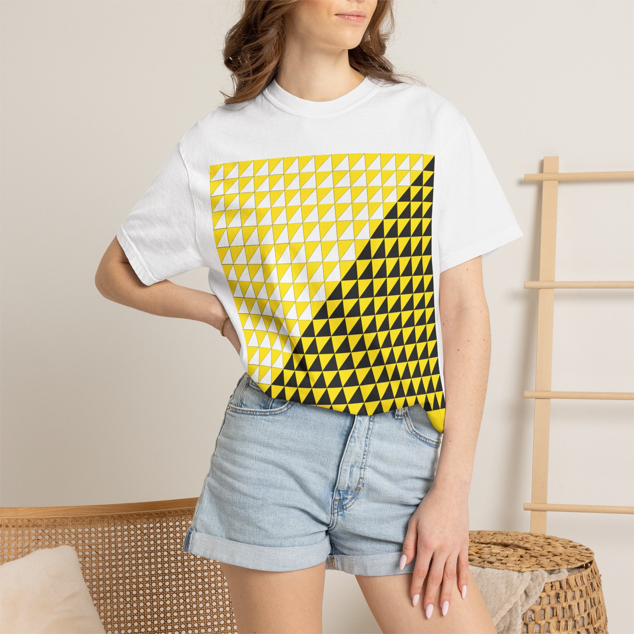 Geometric Yellow-Black Triangle Graphic T-Shirt