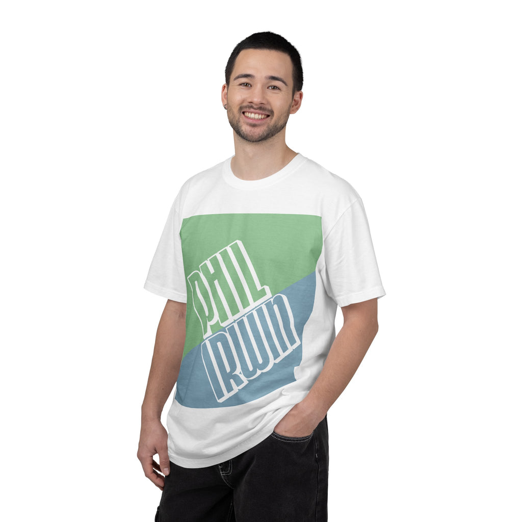 Diagonal Block Graphic T-Shirt — Retro Green & Blue Streetwear