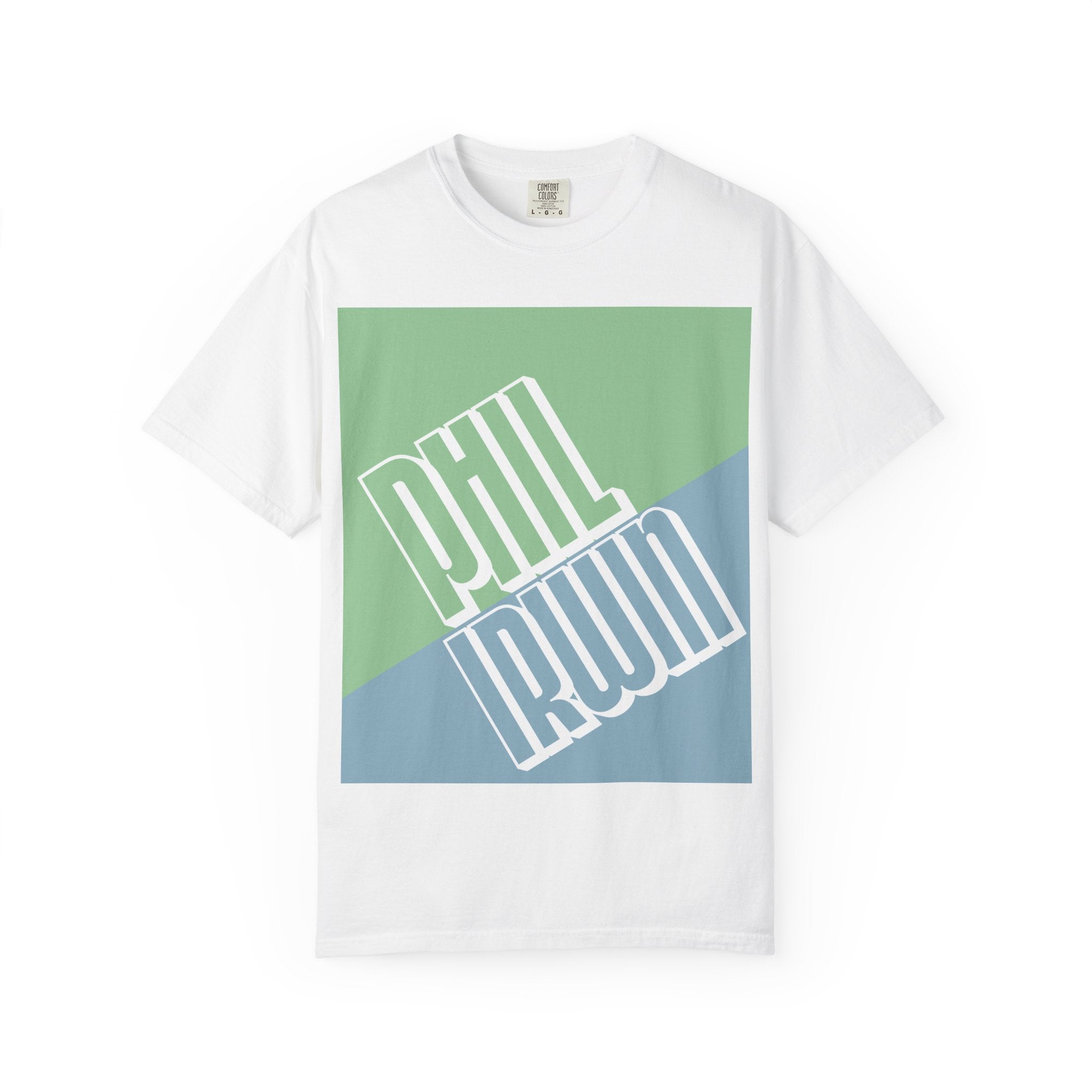 Diagonal Block Graphic T-Shirt — Retro Green & Blue Streetwear